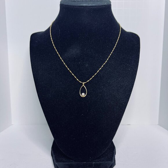 Vintage 1/20 14k GF Twisted S Link Necklace With Oval Faux Pearl Pendant (5679) - Picture 1 of 7
